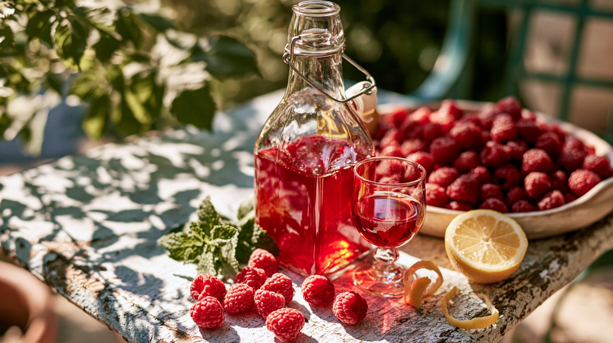 Raspberry-mint liqueur