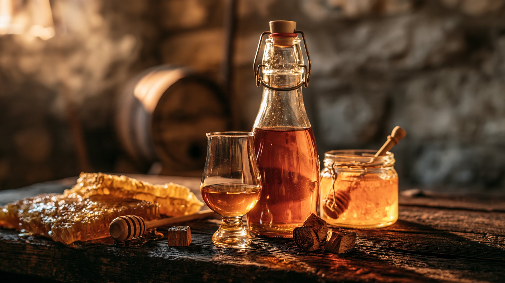 Oak-aged honey liqueur