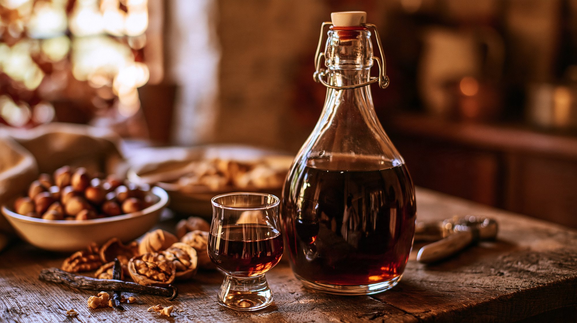 Hazelnut and walnut liqueur