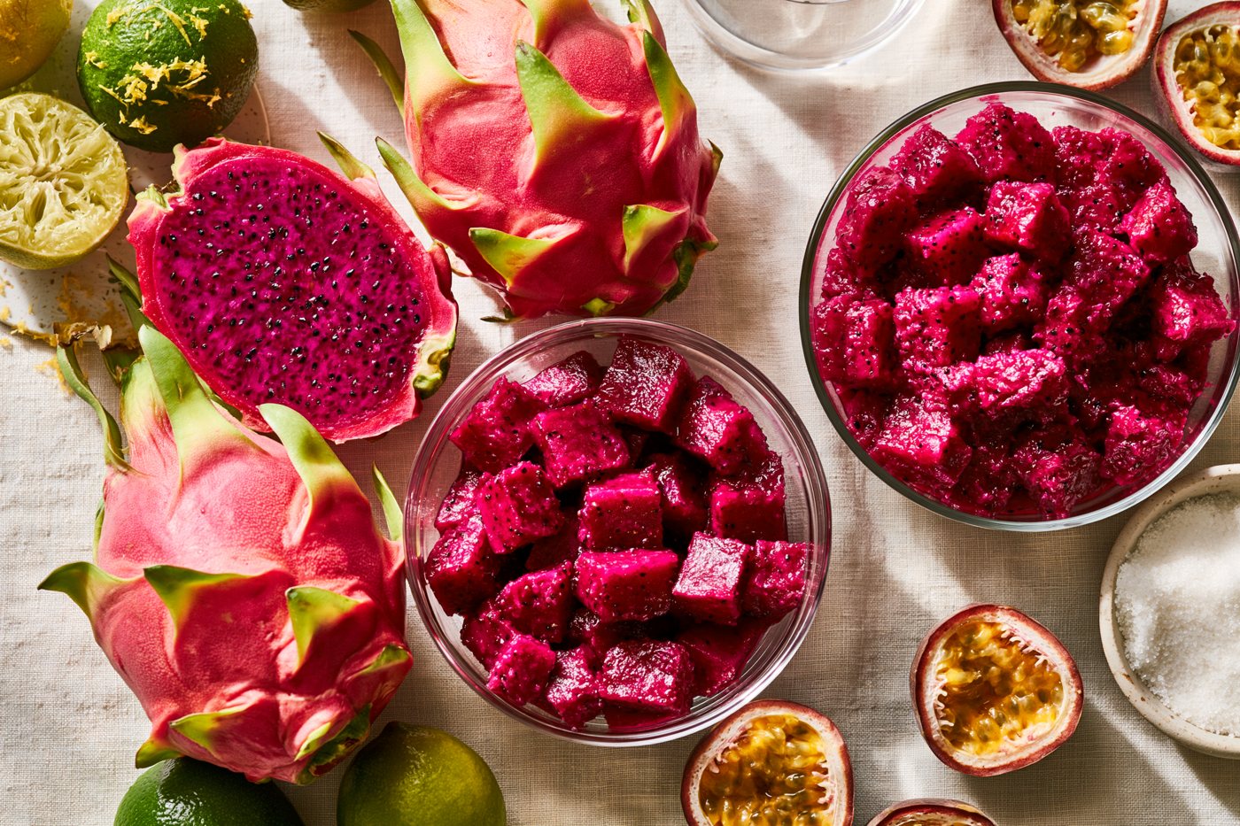 The dried botanicals laid out in small dishes