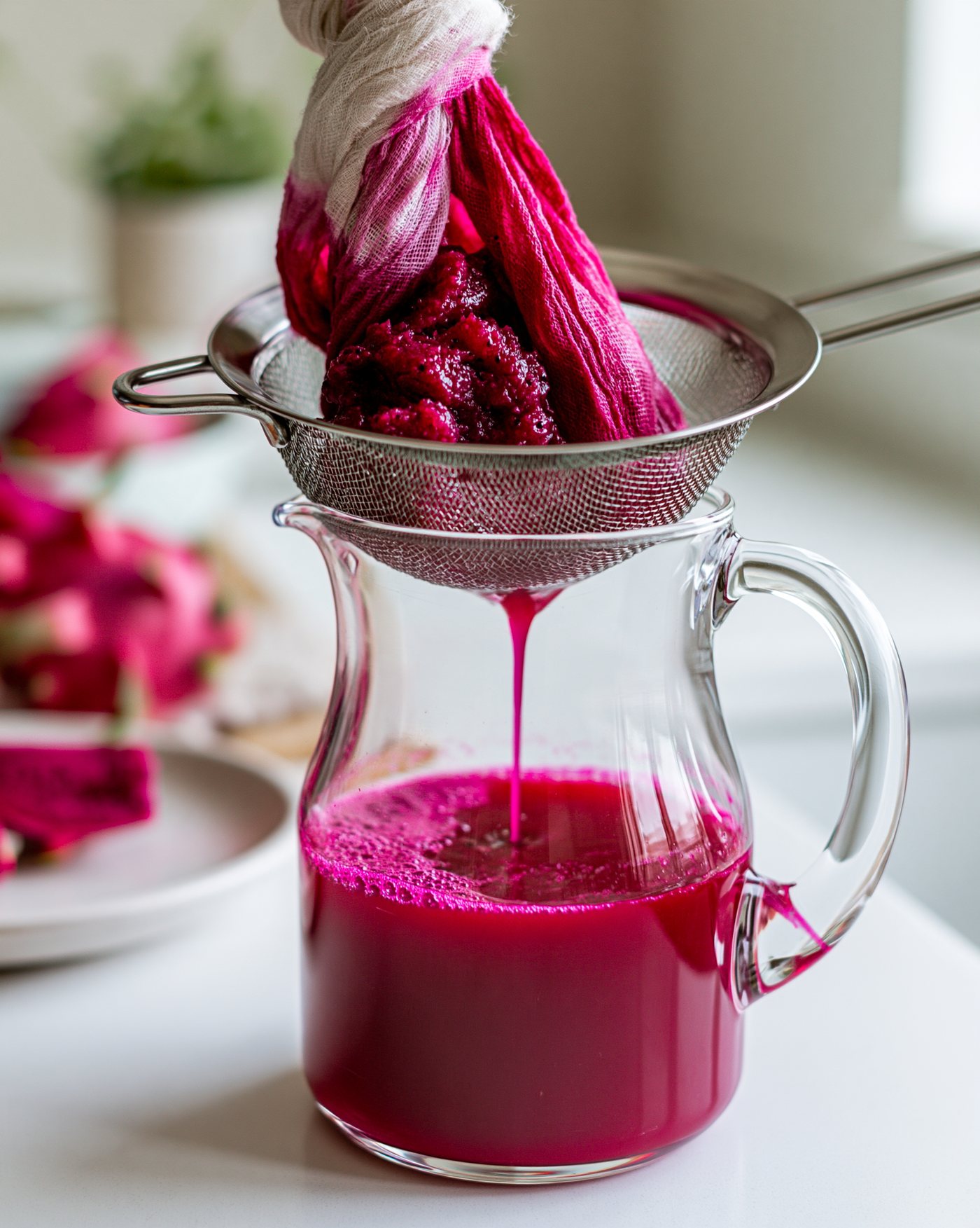 Strain the dragon fruit and let it settle