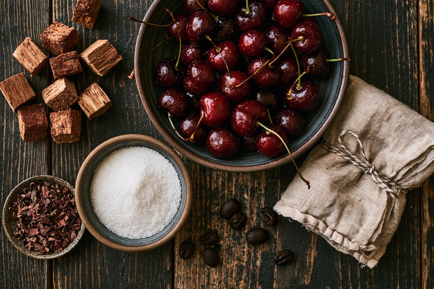 The dried botanicals laid out in small dishes